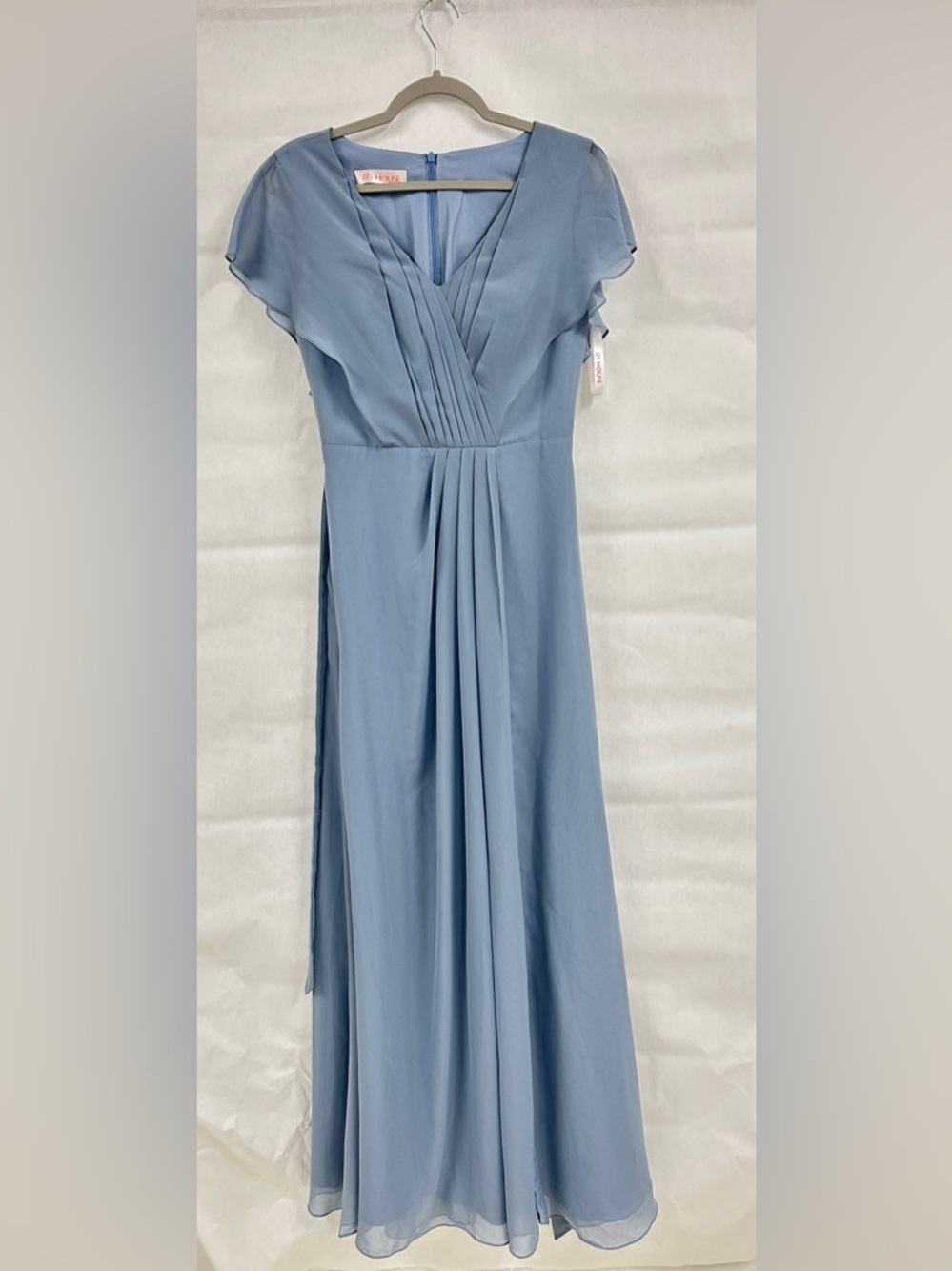 JJ’s House Dusty Blue Chiffon Midi Dress Size6 NWT Flutter Sleeve wedding guest